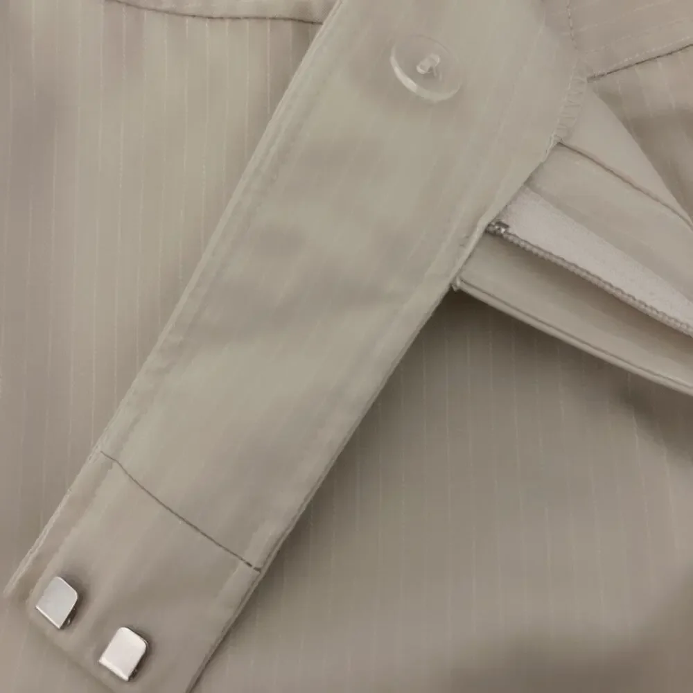 Ann Taylor Signature‎ Fit Tan w/ White  Pinstripe Wide Leg Trousers Lined Size 4 - Picture 6 of 9